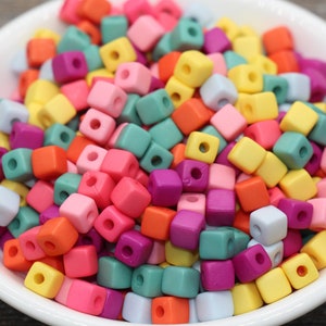 Multicolored Cube Beads, Acrylic Cube Square Beads, Acrylic Spacer Beads, Rainbow Cube Beads, Acrylic Blank Cube Beads, Size 6mm #333