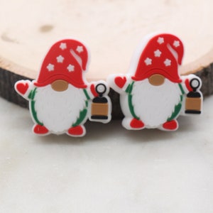 Christmas Gnome Silicone Beads, Gnome Santa Silicone Beads,  Holiday Themed Chunky Beads, Silicone Loose Beads, Focal Beads #372