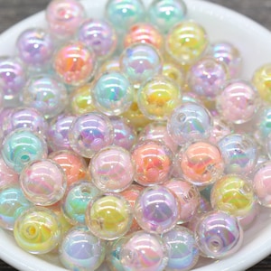 12mm Iridescent Multicolor Gumball Beads, AB Mix Round Acrylic Loose Beads, Glossy Shinny Bubblegum Beads, Chunky Beads, Round Beads  #1963