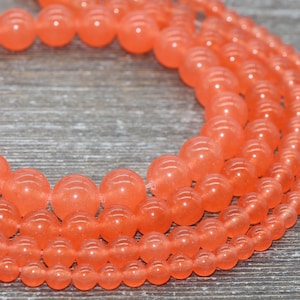 Orange Jade Beads, Smooth Gemstone Round Loose Beads, Sizes 4mm 6mm 8mm 10mm 12mm, Full Strand 15&quot; #199