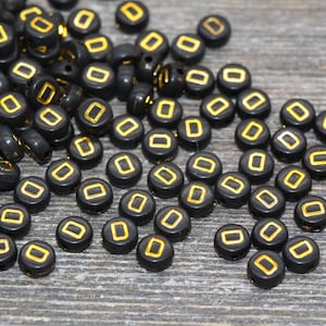 Abalorios Letra D, Negro con Letra D Dorada, Letra Individual, Letra Única, Letra D Dorada, Tamaño 7mm