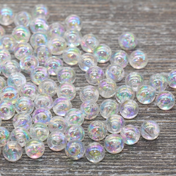 6mm Clear AB Round Beads, Iridescent Acrylic Gumball Beads, Transparent Round Spacer Beads, Bubblegum Beads, Plastic Round Bead #911