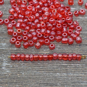 Glossy Transparent Glass Seed Beads, 4mm 6/0 Glass Round Seed Beads, Red Trans Seed Beads, Rocailles Beads, Beading Supplies #1121