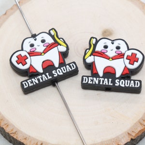 Dental Squad Silicone Beads, Dentist Silicone Beads, Tooth Focal Beads, Chunky Beads, Silicone Loose Beads, Focal Beads #561