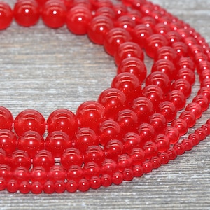 Red Jade Beads, Smooth Gemstone Round Loose Beads, Sizes 4mm 6mm 8mm 10mm 12mm, Full Strand 15.5&quot; #196