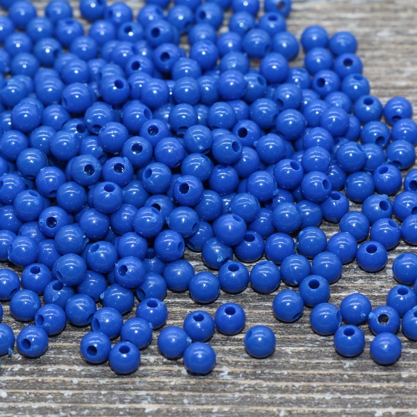 4mm Royal Blue Round Beads, Acrylic Gumball Beads, Blue Round Spacer Beads, Bubblegum Beads, Plastic Round Smooth Bead, Bracelet Beads #224
