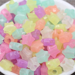 Glow in Dark Star Beads, Acrylic Assorted Color Star Beads, Large Hole Beads, Plastic Resin Star Beads, Chunky Beads  #727