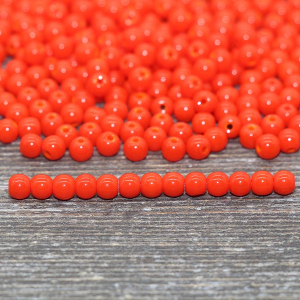Round Orange Glass Beads, 4mm Glass Round Seed Beads, Opaque Orange Seed Beads, Beading Supplies #2165