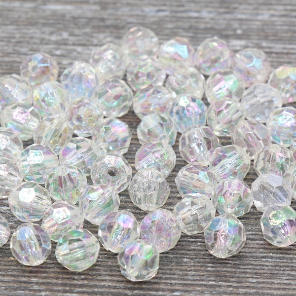 8mm Translucent AB Faceted Gumball Beads, Iridescent Faceted Acrylic Loose Beads, Bubblegum Beads, Chunky Beads, Star Cut Acrylic Beads #788