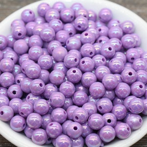 8mm Dark Purple AB Gumball Beads, Iridescent Acrylic Loose Beads, Solid Bubblegum Beads, Chunky Beads, Glossy Smooth Round Beads #1803