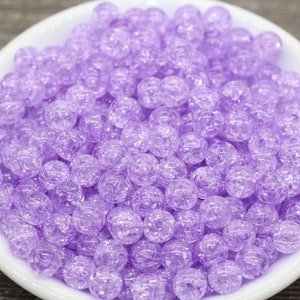 8mm Light Purple Crackle Gumball Beads, Acrylic Crackle Loose Beads, Bubblegum Beads, Chunky Beads, Smooth Round Plastic Beads #1514