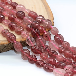 Strawberry Quartz Beads, Pink Quartz Gemstone Nugget Beads, Loose Beads, Pebble Nugget Beads, Size 8mm-10mm #34