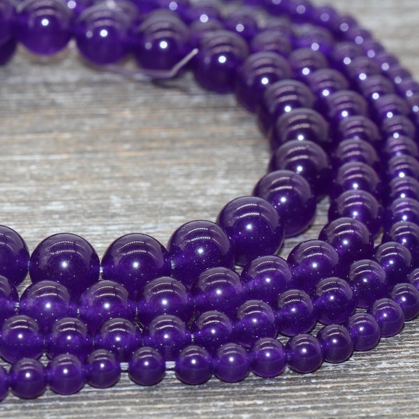 Purple Jade Beads, Purple Gemstone Beads, Smooth Round Loose Beads, Size 4mm 6mm 8mm 10mm 12mm, Full Strand 15" #193