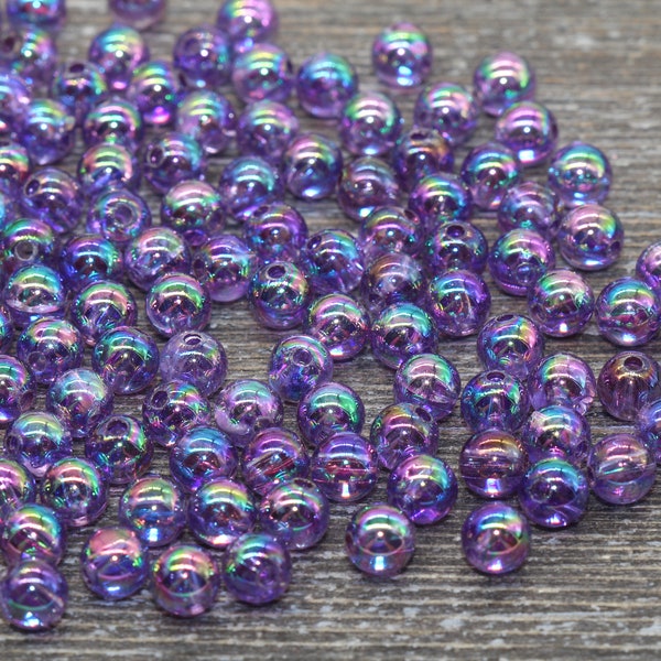 6mm Purple AB Round Beads, Iridescent Acrylic Gumball Beads, Transparent Round Spacer Beads, Bubblegum Beads, Plastic Round Bead #917