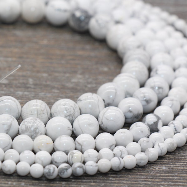 White Howlite Beads, Howlite Smooth Gemstones Round Beads, Sizes 6mm 8mm 10mm, Full Strand 15.5" #29