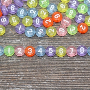 Multicolor Number Beads, Transparent Number Beads, Acrylic Mixed Number Beads, Number 0-9 Beads,  Size 7mm #117