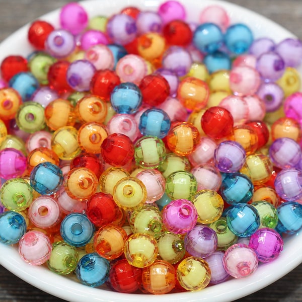 8mm Multicolor Faceted Beads, Mix Color Round Faceted Acrylic Loose Beads, Bubblegum Beads, Chunky Beads, Bracelet Gumball Beads #2004