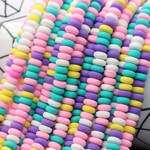 6mm Chunky Multicolor Polymer Clay Beads,  Mix Colors Heishi Spacer Beads, Polymer Clay Rondell Beads, Vinyl Heishi Spacer Beads #90