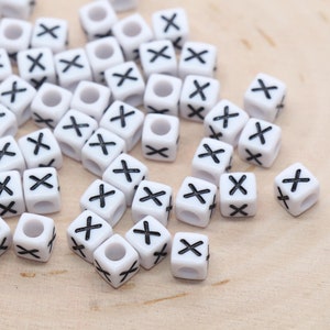 Cuentas con forma de cubo y letra X, cuentas con forma de cuadrado y letra X, cuentas con letras individuales, cuentas deslizantes con una sola letra, cuentas con iniciales de nombre, tamaño 6 mm