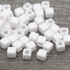 7mm White Cube Beads, Acrylic Cube Beads, Acrylic Spacer Beads,  Square Beads, Acrylic Blank Beads, #1608