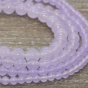 light Purple Jade Beads, Smooth Gemstone Round Loose Beads, Sizes 4mm 6mm 8mm 10mm 12mm, Full Strand 15.5&quot; #203