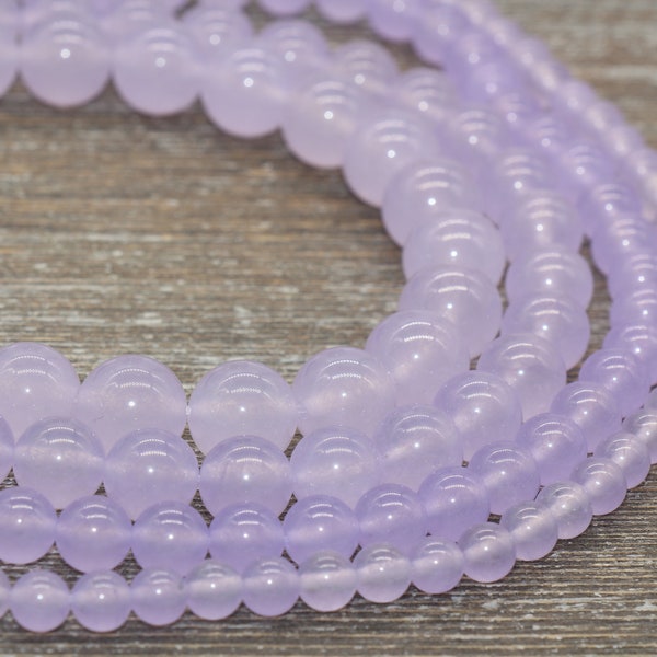 light Purple Jade Beads, Smooth Gemstone Round Loose Beads, Sizes 4mm 6mm 8mm 10mm 12mm, Full Strand 15.5" #203