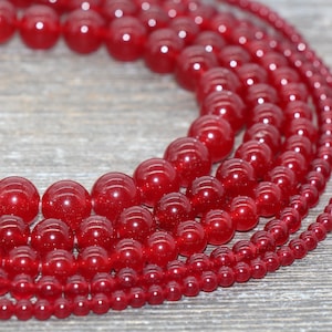 Dark Red Jade Beads, Red Gemstone Round Loose Beads, Jewelry Making Bracelet Beads, Size 4mm 6mm 8mm 10mm 12mm 15.5&quot; Strand #226