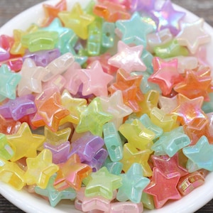 Iridescent Multicolored Star Beads, Rainbow Acrylic Star Beads, Plastic Colorful Star Beads #1742