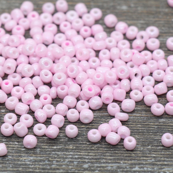 Glass Seed Beads, 4mm 6/0 Glass Round Seed Beads, Light Pink Opaque Seed Beads, Rocailles Beads, Beading Supplies #1167