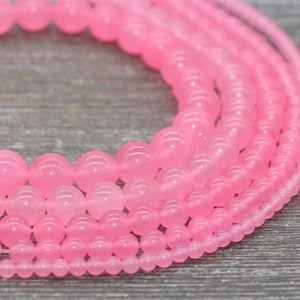 Pink Jade Beads, Pink Gemstone Round Loose Beads, Jewelry Making Bracelet Beads, Size 4mm 6mm 8mm 10mm 12mm, Full Strand 15&quot; #227