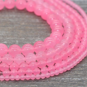 Pink Jade Beads, Pink Gemstone Round Loose Beads, Jewelry Making Bracelet Beads, Size 4mm 6mm 8mm 10mm 12mm, Full Strand 15" #227