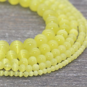 Yellow Cat Eye Beads,  Yellow Round Beads, Smooth Round Beads, Jewelry Making Bracelet Beads, Size 4mm 6mm 8mm 10mm 12mm, 15.5&#39;&#39; Strand #223