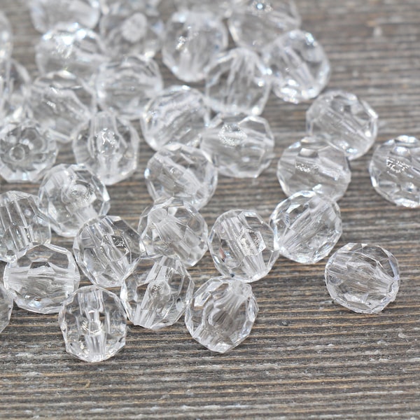 12mm Clear Transparent Faceted Beads, Clear Hexagon Faceted Acrylic Beads, Bubblegum Beads, Chunky Beads, Clear Crystal Look Beads#1858