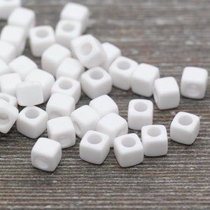 6mm White Cube Beads, Acrylic Cube Beads, Acrylic Spacer Beads, Square Beads, Acrylic Blank Beads #1609