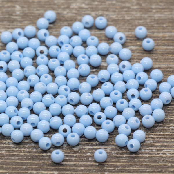 4mm Light Sky Blue Round Beads, Acrylic Gumball Beads, Blue Round Spacer Beads, Bubblegum Beads, Plastic Round Smooth Bead #833