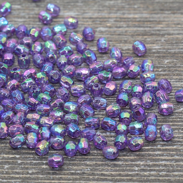 4mm Purple AB Faceted Beads, Iridescent Acrylic Gumball Beads, Purple Faceted Spacer Beads, Bubblegum Beads, Plastic Rainbow Bead #955