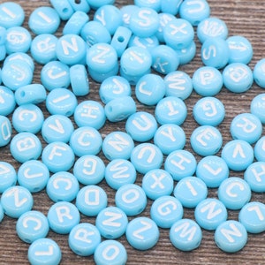 Cuentas de letras del alfabeto azul pastel, cuentas de letras acrílicas azules y blancas, cuentas acrílicas redondas, cuentas de letras ABC, cuentas de nombre de plástico 7 mm #8