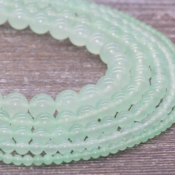 Pastel Sea Green Jade Beads, Smooth Gemstone Round Loose Beads #195