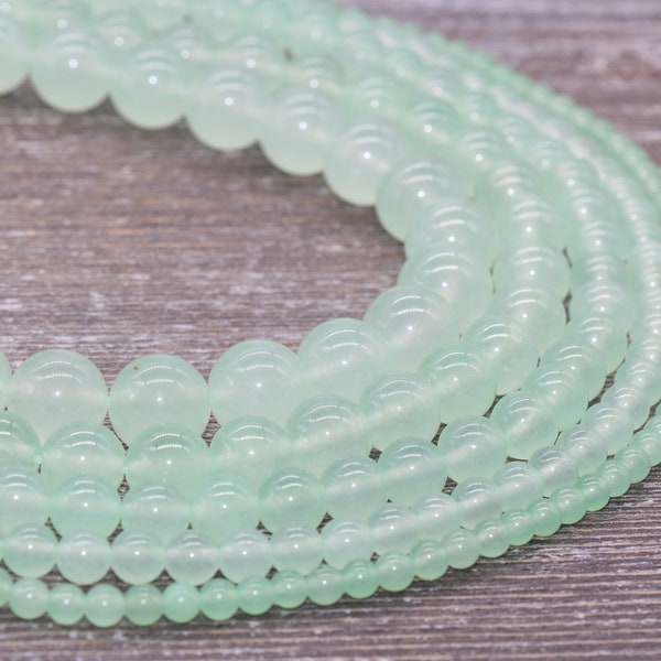 Pastel Sea Green Jade Beads, Smooth Gemstone Round Loose Beads, Sizes 4mm 6mm 8mm 10mm 12mm, Full Strand 15" #195