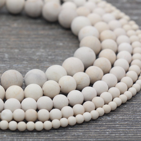 Matte White Fossil Stone Beads, Frosted Fossil Gemstone Round Beads, Stone Gemstone Beads, Size 4mm 6mm 9mm 10mm 12mm, Full Strand 15" #13