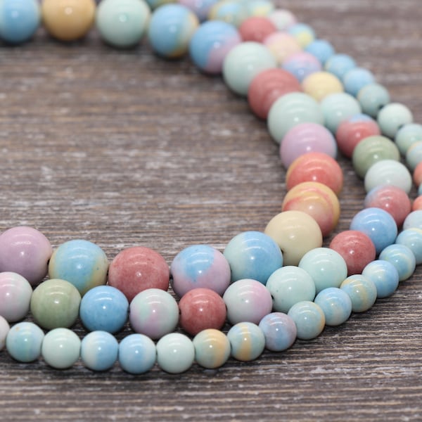 Rainbow Agate Beads, Multicolor Rainbow Agate Beads, Smooth Gemstones Round Beads, Sizes 6mm 8mm 10mm, Full Strand 15" #187