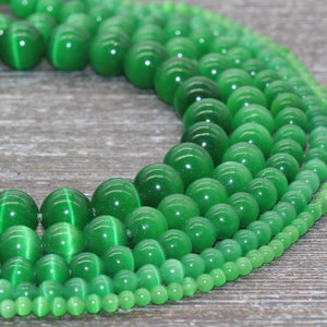Green Cat Eye Beads,  Smooth Round Beads, Size 4mm 6mm 8mm 10mm 12mm, Full Strand 15.5 inch, #181