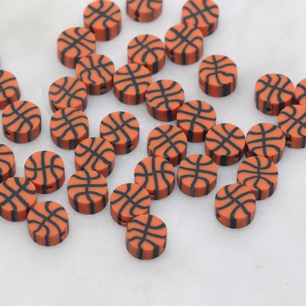 Basketball Polymer Clay Beads, Sport Ball Beads, Kawaii Basketball Clay Beads, Sport Beads, Jewelry Beads #336