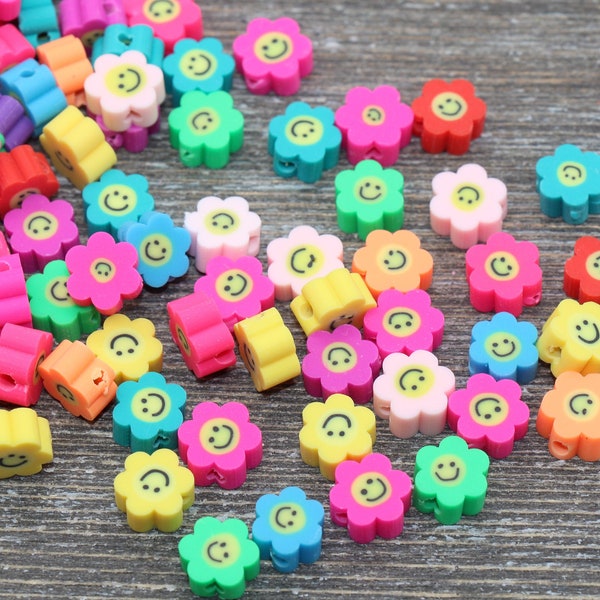 Smiley Face Perles en pâte polymère, Smiley Face en forme de fleur de canne en fimo, Assortiment de perles emoji Happy Face, perles arc-en-ciel Happy Face #20