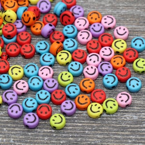 Multicolor Smiley Face Round Beads, Emoji Beads, Happy Face Beads, Plastic Round Beads Size 7mm #371