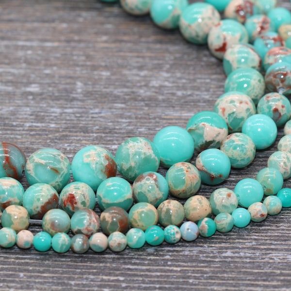 Sea Green Sediment Jasper Beads, Terra Jasper, Gemstone Smooth Round Beads, Sizes 4mm 6mm 8mm 10mm, Full Strand 15 inch, #188