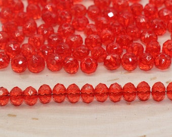 6mm Red Transparent Faceted Rondelle Beads, Faceted Acrylic Loose Beads, Bubblegum Beads, Chunky Beads, #2786