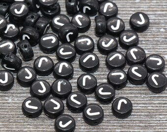 Letter J Alphabet Beads, Black Alphabet Letter Beads, Acrylic Black and White Letters Beads, Round Acrylic Beads, Name Beads, Size 7mm