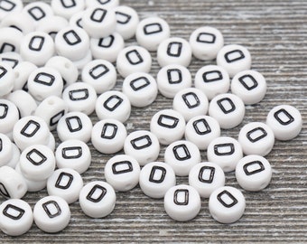Perline alfabeto lettera D, perline alfabeto bianco, perline lettere acriliche bianche e nere, perline acriliche rotonde, perline con nome, misura 7 mm