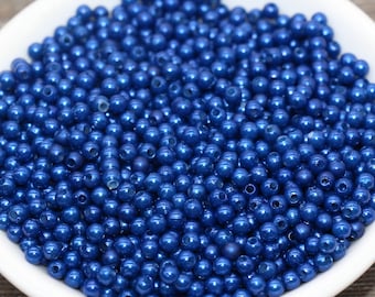 4mm Blue Faux Pearl Beads, Faux Pearl Gumball Beads, Imitation Pearl Beads, Chunky Beads, Smooth Plastic Round Beads #1879